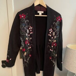 Christopher & Banks - Black Cardigan with Floral Embroidery - Size M